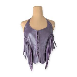 Western Leather Fringe Lace-Up Bustier Top with pony beads